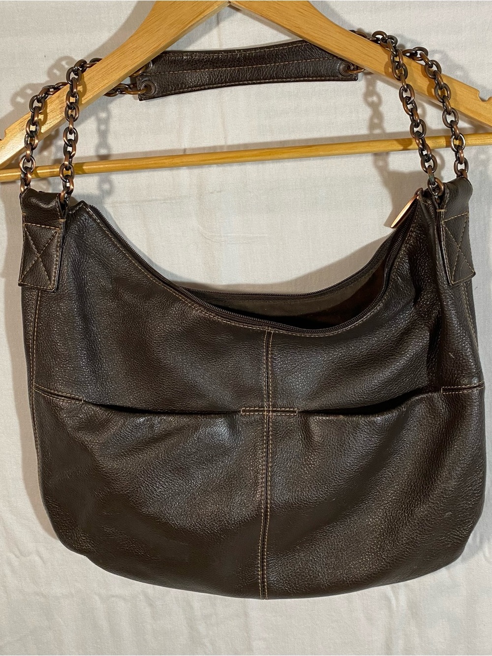 The Sak Collective Dark Brown Leather Hobo Bag w/Chain Strap Y2K Casual Biker